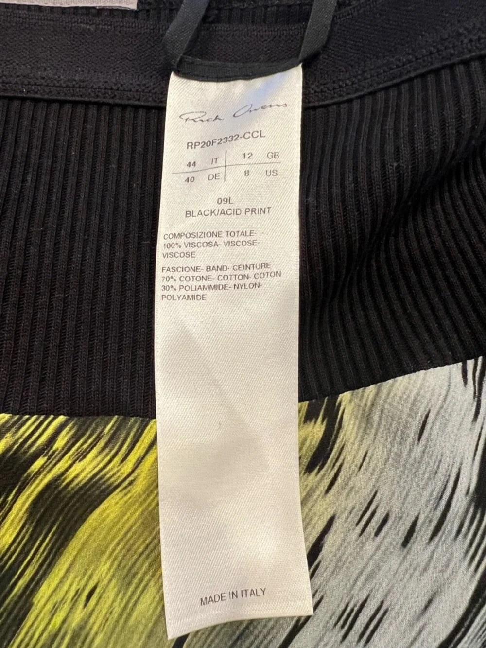 Rick Owens Black Midi Skirt with Yellow Accent Brushstrokes - Picture 3 of 5